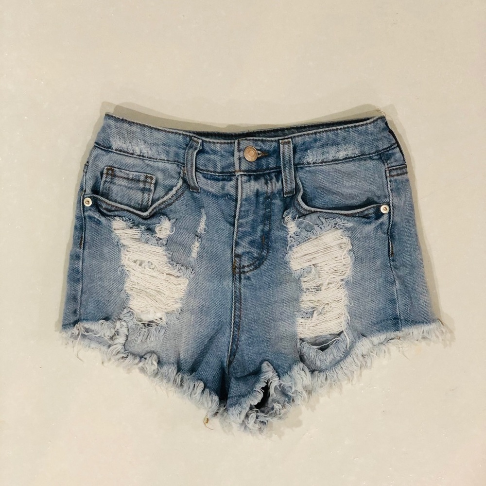 Ripped Denim Shortie Short